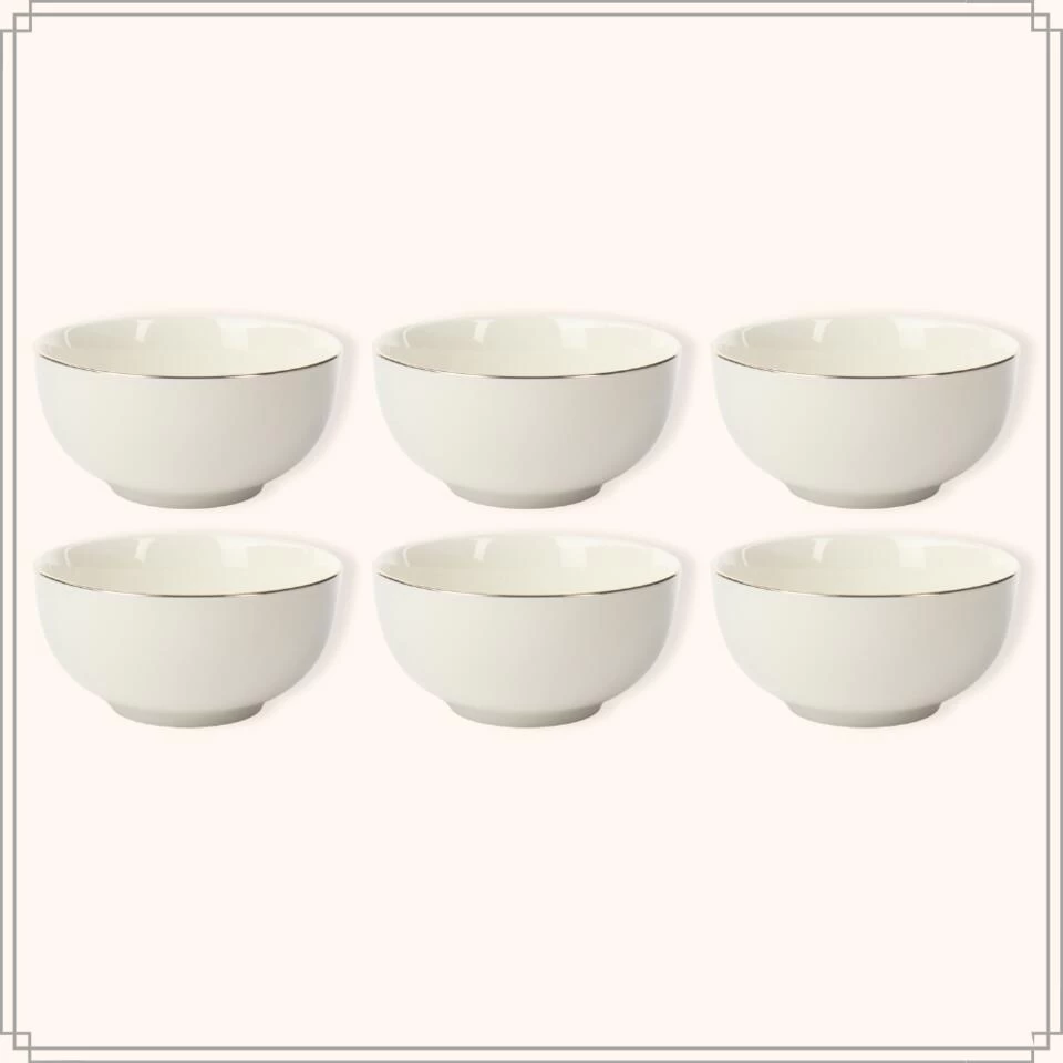 OTIX Soepkommen Set Van 6 Schaaltjes Porselein Wit Met Gouden Rand 13,5 X 6 Cm 4 OTIX Soepkommen Set Van 6 Schaaltjes Porselein Wit Met Gouden Rand 13,5 X 6 Cm - Afbeelding 2