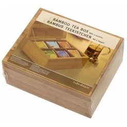 Merkloos Theedoos Van Bamboe Hout 6-vaks -Beroemde Servies Winkel 1000017391 0101