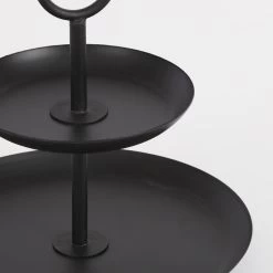 Mica Decorations Rama Etagère 2-Laags H36 X Ø28 Cm Metaal Zwart -Beroemde Servies Winkel 1000019882 0110