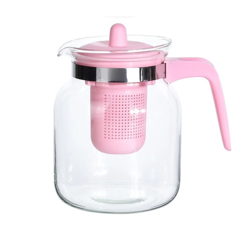 Merkloos Theepot - Met Filter - Roze - Glas - 1500 Ml 3 Merkloos Theepot - Met Filter - Roze - Glas - 1500 Ml