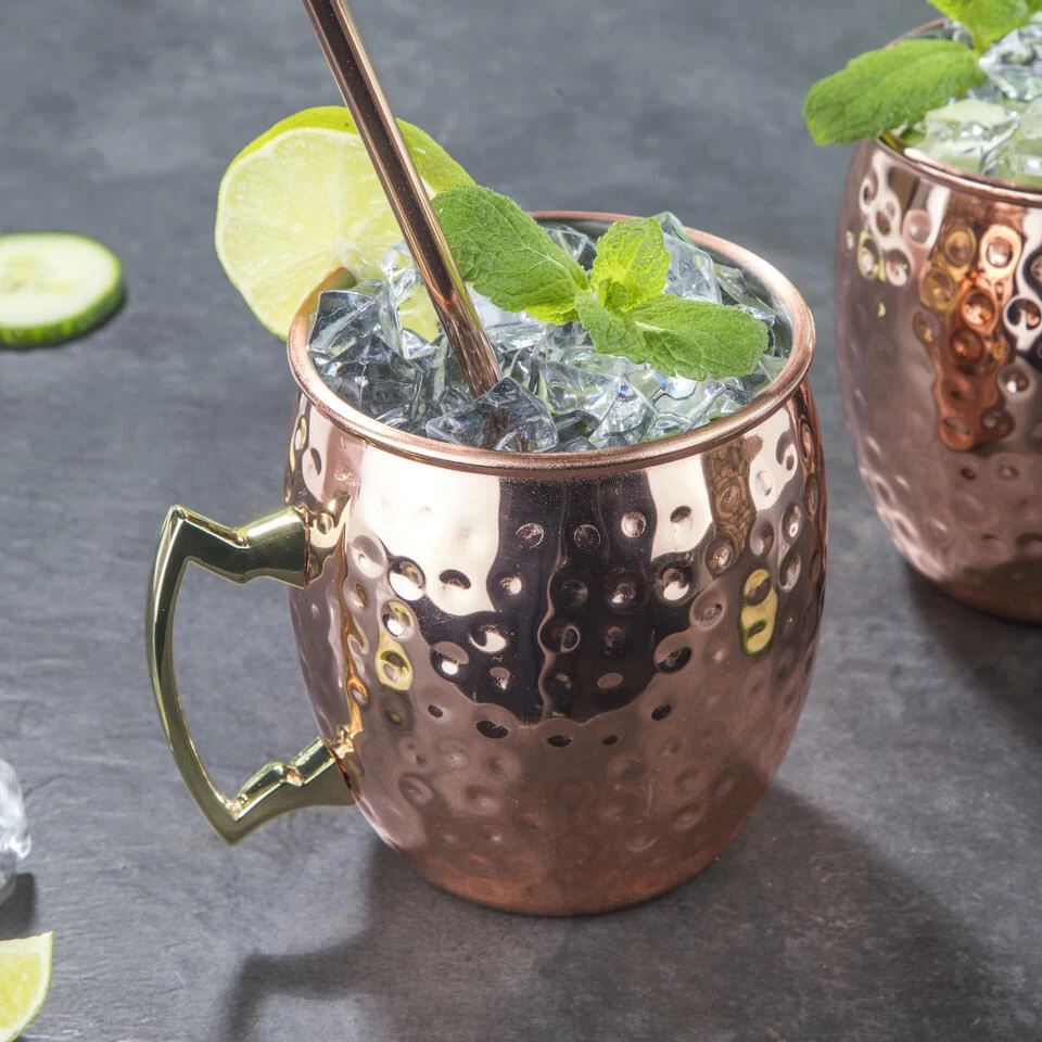 HI Set Van 2x Cocktailbekers/cocktailglazen Moscow Mule 500 Ml Met Drinkrietjes 5 HI Set Van 2x Cocktailbekers/cocktailglazen Moscow Mule 500 Ml Met Drinkrietjes - Afbeelding 3