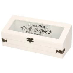 Excellent Houseware Theedoos - Hout - Wit - 3-vaks - 24 X 9 Cm