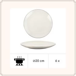 OTIX Ontbijtborden Borden Set Van 6 Stuks 20cm Wit Met Gouden Rand Porselein -Beroemde Servies Winkel 1000033082 0111
