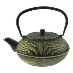 Orange85 Gietijzeren Theepot Aziatisch 0.8l Bol Zwart Met Goud