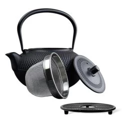 Orange85 Theepot Met Onderzetter Tetsubin Japans Theebus Zwart 1.5L Gietijzer -Beroemde Servies Winkel 1000033126 0111