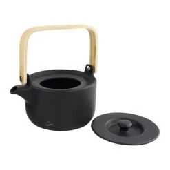 Orange85 Theepot Zwart Warmtehoudend 50cl Met 2 Kopjes Aardewerk Bamboe -Beroemde Servies Winkel 1000033129 0110