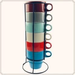 OTIX Koffiekopjes Met Houder Set Van 6 Gekleurd 300 Ml Keramiek 7 OTIX Koffiekopjes Met Houder Set Van 6 Gekleurd 300 Ml Keramiek -Beroemde Servies Winkel 1000033183 0101