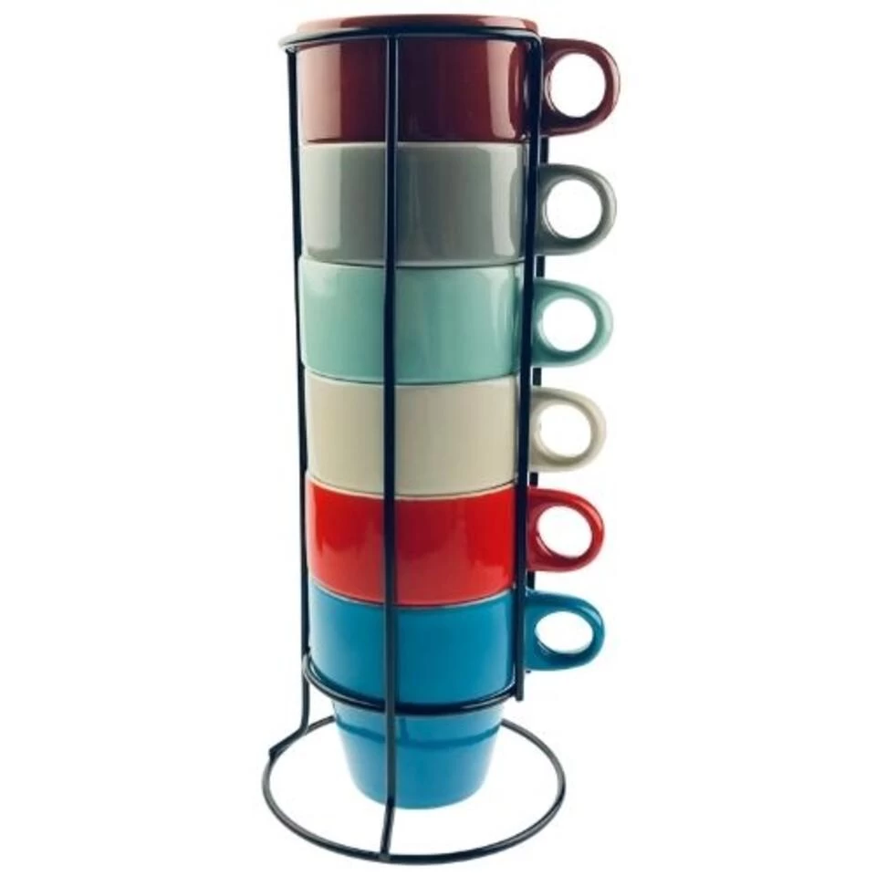 OTIX Koffiekopjes Met Houder Set Van 6 Gekleurd 300 Ml Keramiek 3 OTIX Koffiekopjes Met Houder Set Van 6 Gekleurd 300 Ml Keramiek