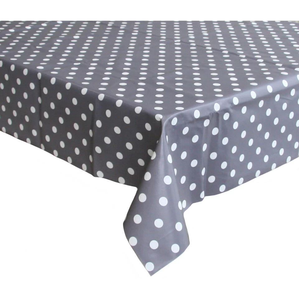 Bellatio Design Tafelzeil - Grijs En Stippen Wit - 140 X 220 Cm 3 Bellatio Design Tafelzeil - Grijs En Stippen Wit - 140 X 220 Cm