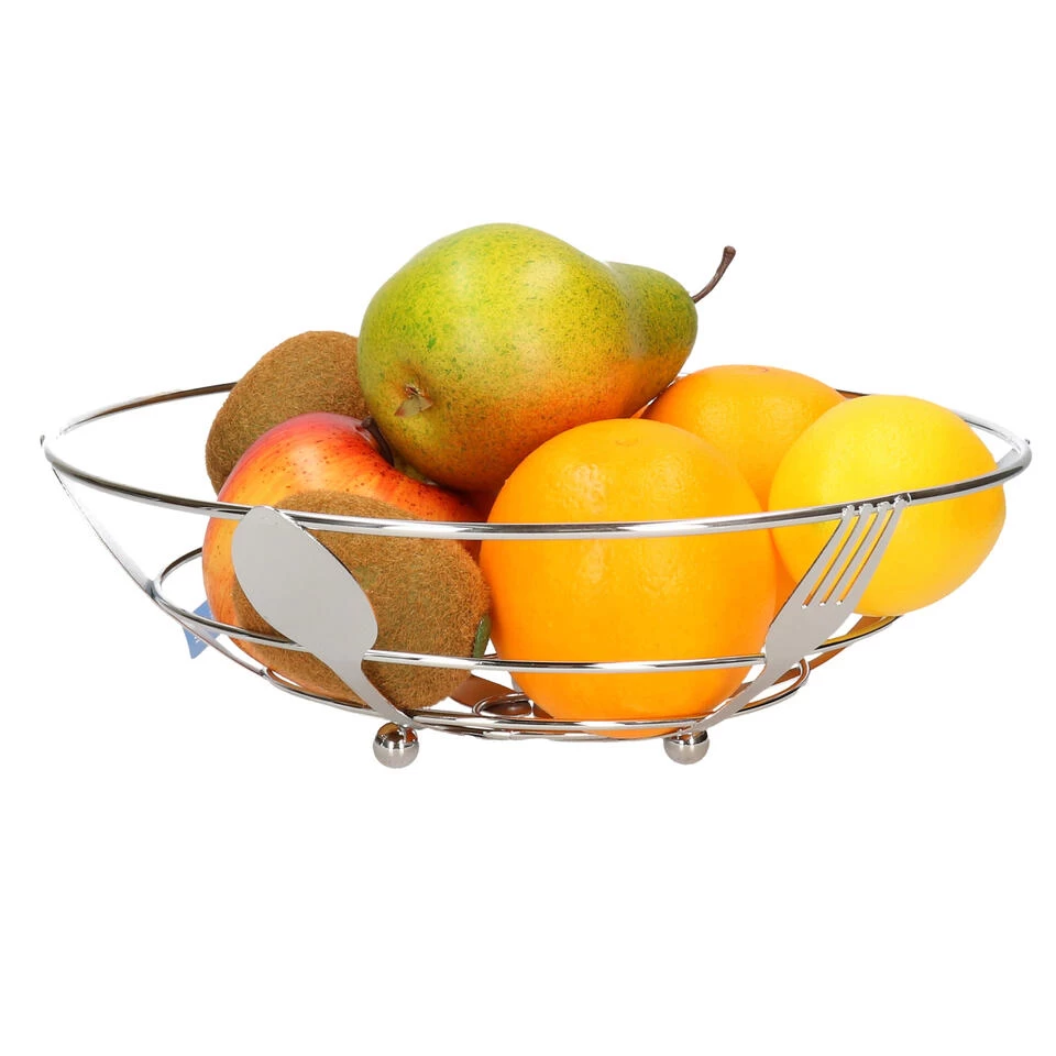Items Fruitmand - Zilverkleurig - Bestek - Metaal - Rond - 26 Cm 4 Items Fruitmand - Zilverkleurig - Bestek - Metaal - Rond - 26 Cm - Afbeelding 2