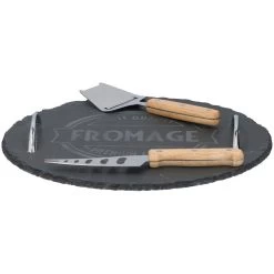 Alpina Serveerplank - Leisteen - 3-delig - Met Kaasschaaf En Kaasmes