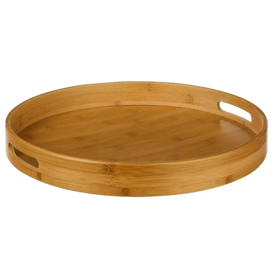 5Five Dienblad/serveerblad - Bamboe Bruin - Met Handvaten - D40 Cm 3 5Five Dienblad/serveerblad - Bamboe Bruin - Met Handvaten - D40 Cm
