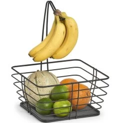 Zwarte Vierkante Fruitschaal Met Banaan Hanger 26 Cm