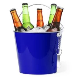 Merkloos IJsemmer Bierkoeler - Metaal - Blauw - 6 L - Met Handvat