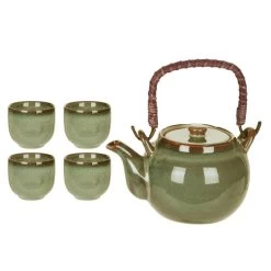 Excellent Houseware Theepot Set Met 4 Bekers Groen Keramiek -Beroemde Servies Winkel 1000065903 0100