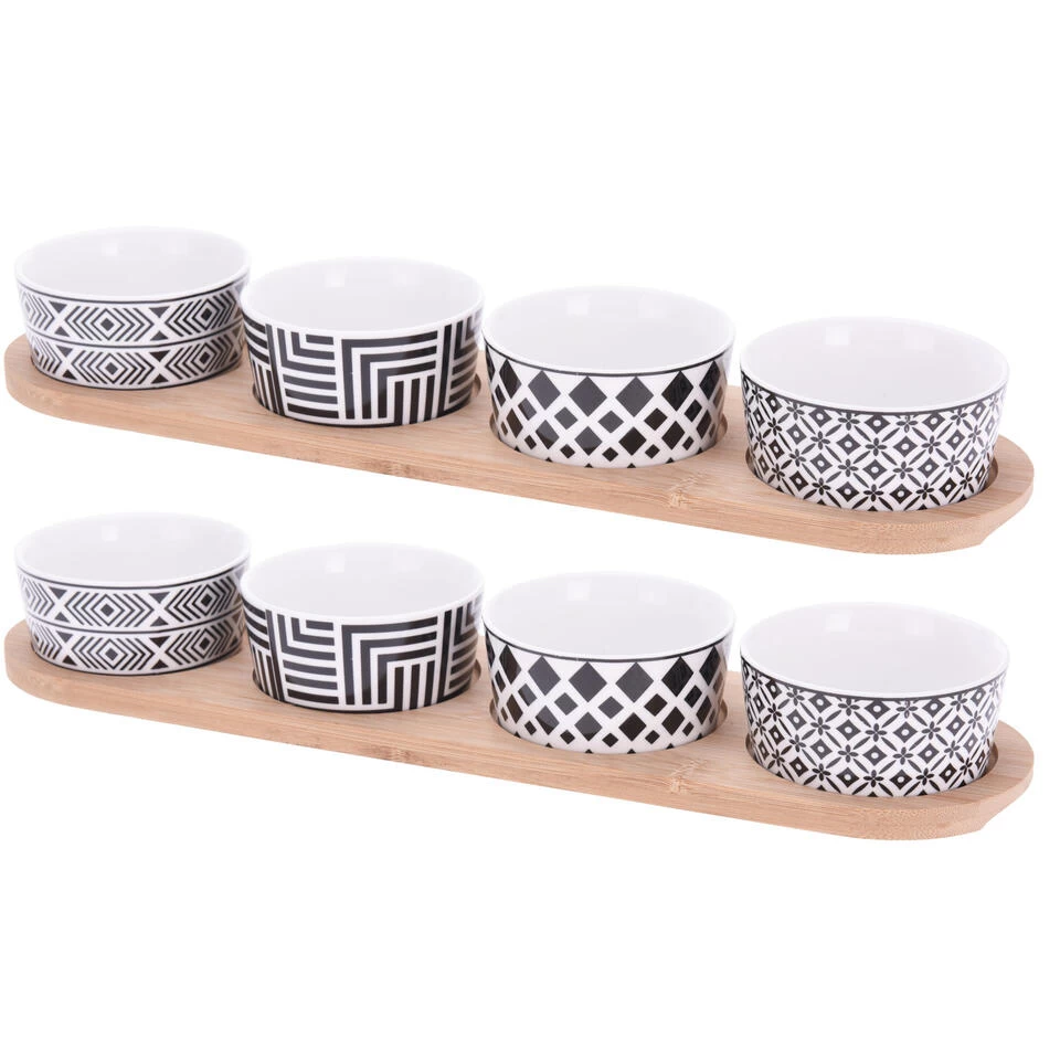 Excellent Houseware Serveerplank - Bamboe - 38x10cm - 4x Porseleinen Schaaltjes 5 Excellent Houseware Serveerplank - Bamboe - 38x10cm - 4x Porseleinen Schaaltjes - Afbeelding 3