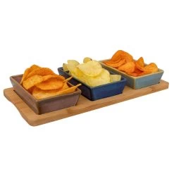 Billiet Serveerplank Bamboe - Met 3x Luxe Schaaltjes - 31 X 15 Cm -Beroemde Servies Winkel 1000068478 0102