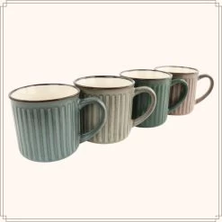 OTIX Koffiekopjes Met Oor Set Van 4 Aardewerk 250 Ml MOSS -Beroemde Servies Winkel 1000068758 0111