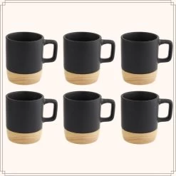 OTIX Espresso Kopjes Zwart Set Van 6 Met Bamboe Onderzetter 8 OTIX Espresso Kopjes Zwart Set Van 6 Met Bamboe Onderzetter -Beroemde Servies Winkel 1000068759 0110