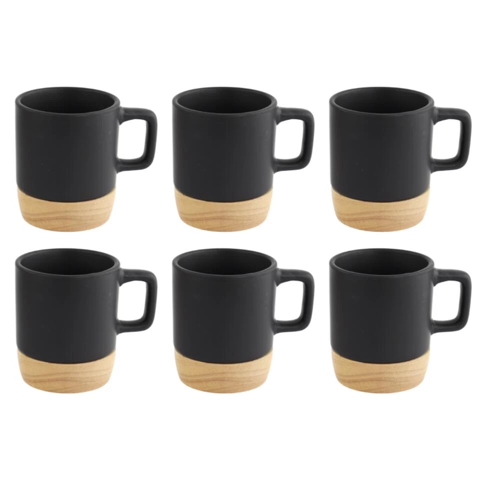 OTIX Espresso Kopjes Zwart Set Van 6 Met Bamboe Onderzetter 3 OTIX Espresso Kopjes Zwart Set Van 6 Met Bamboe Onderzetter
