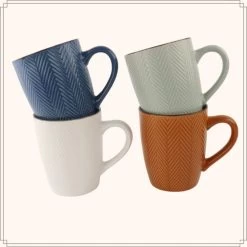 OTIX Koffiekopjes Met Oor Set Van 4 Verschillende Kleuren Aardewerk 370 Ml -Beroemde Servies Winkel 1000068760 0111