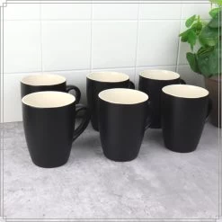 OTIX Koffiekopjes Met Oor Set Van 6 Theekoppen 340ml Zwart Keramiek -Beroemde Servies Winkel 1000068766 0110