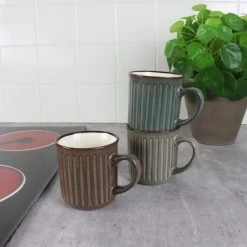 OTIX Koffiekopjes Met Oor Set Van 4 Aardewerk 200 Ml MOSS -Beroemde Servies Winkel 1000068767 0110