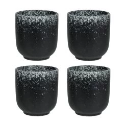 Krumble Koffie Mok - 200 Ml - Keramiek - Zwart Met Witte Spetters - Set Van 4