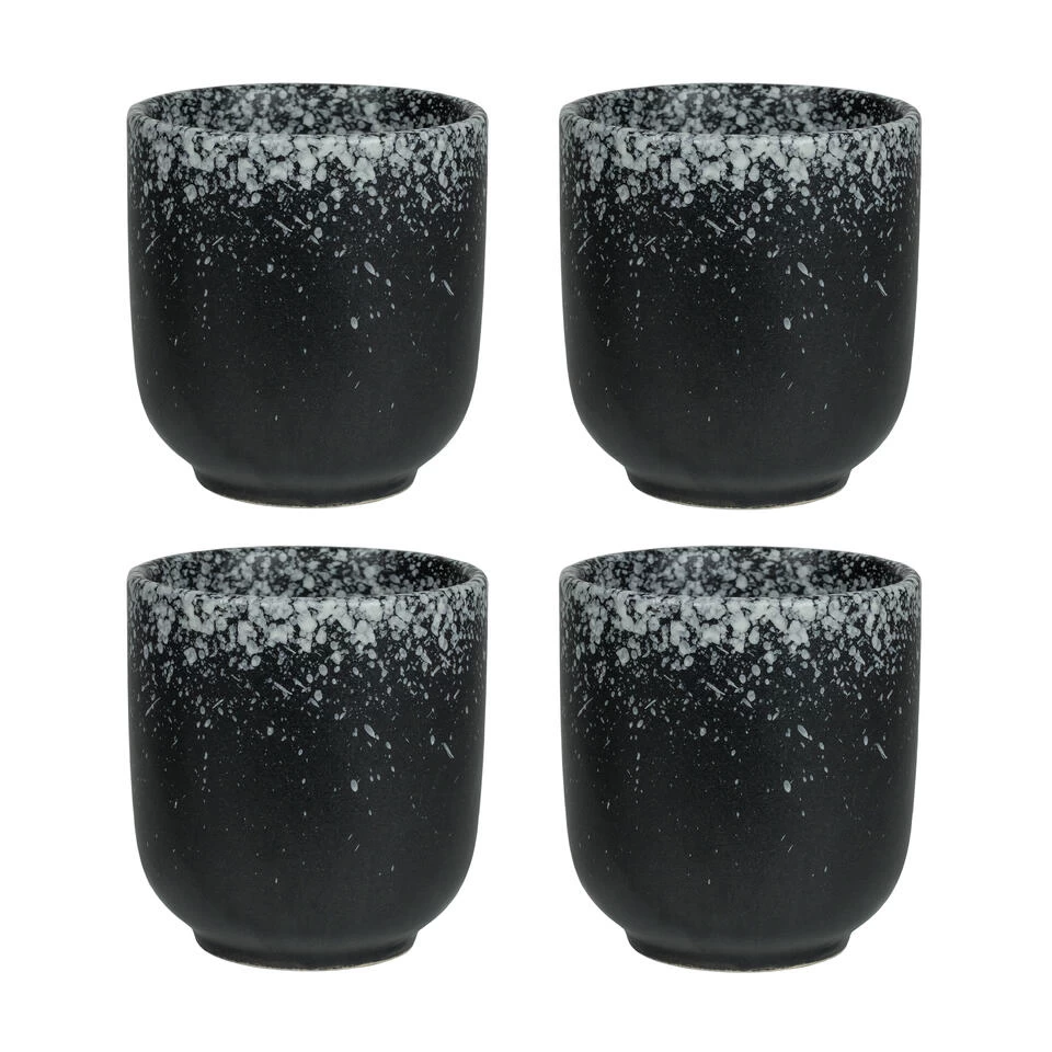 Krumble Koffie Mok - 200 Ml - Keramiek - Zwart Met Witte Spetters - Set Van 4 3 Krumble Koffie Mok - 200 Ml - Keramiek - Zwart Met Witte Spetters - Set Van 4