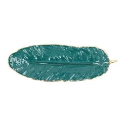 QUVIO Schaal Met Veer Vorm - 37 Cm - Donkergroen -Beroemde Servies Winkel 1000071525 0102