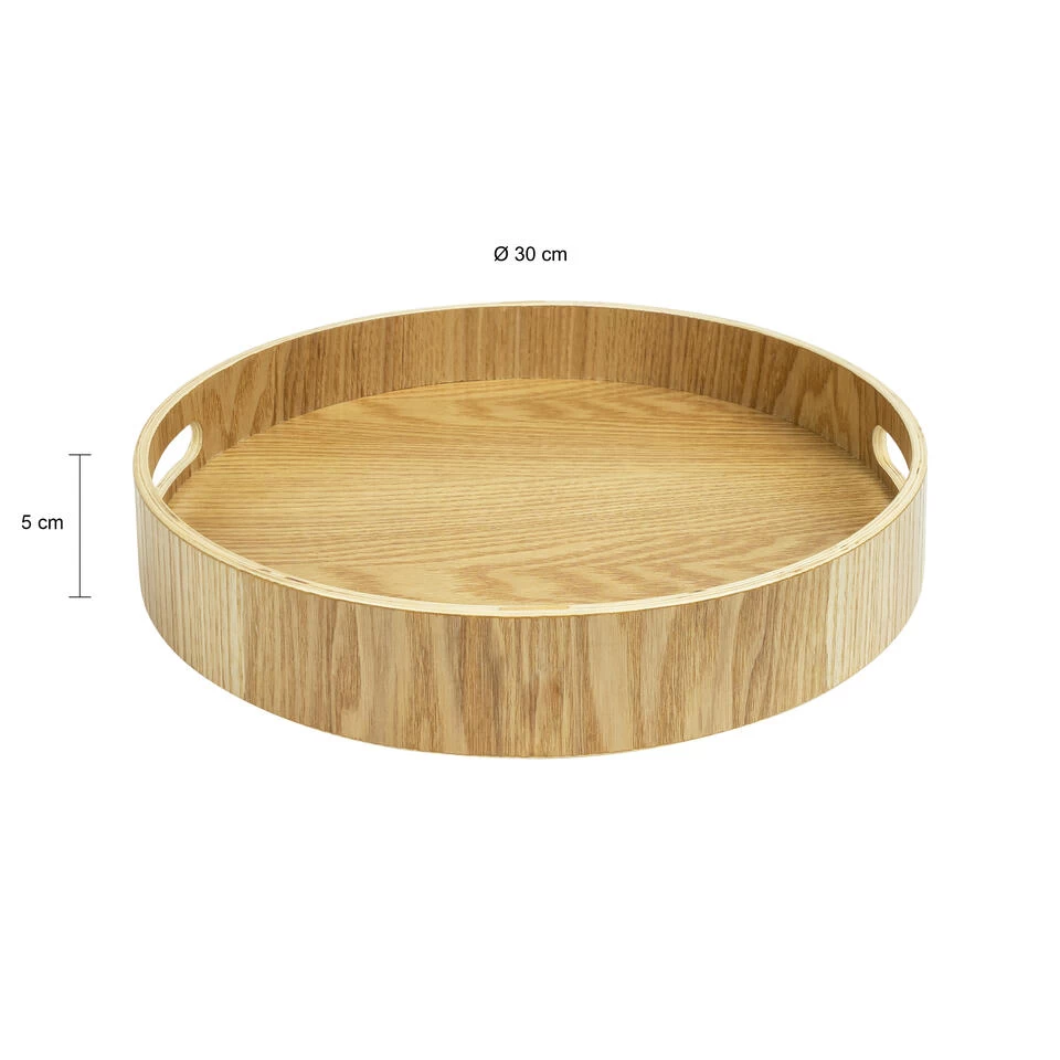QUVIO Dienblad Decoratie Rond Met Handvaten - 30 Cm - Hout - Bruin 5 QUVIO Dienblad Decoratie Rond Met Handvaten - 30 Cm - Hout - Bruin - Afbeelding 3
