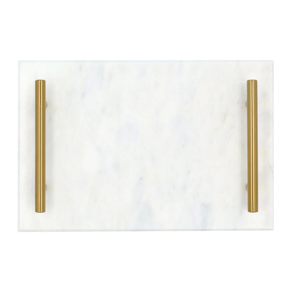QUVIO Dienblad Met Gouden Hendels - Marmer - Wit 5 QUVIO Dienblad Met Gouden Hendels - Marmer - Wit - Afbeelding 3