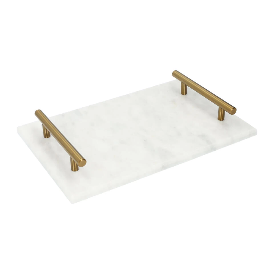 QUVIO Dienblad Met Gouden Hendels - Marmer - Wit 3 QUVIO Dienblad Met Gouden Hendels - Marmer - Wit