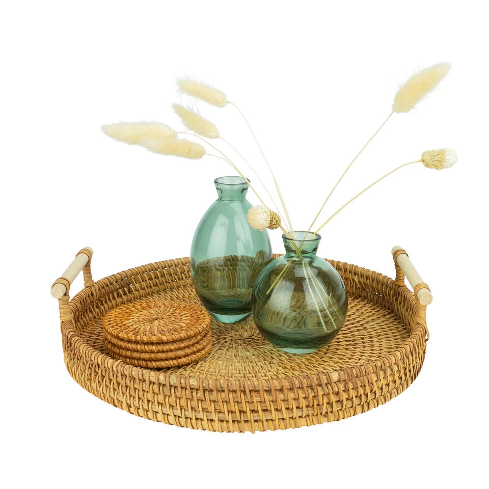 QUVIO Dienblad Met Handvaten Rond - 28 Cm - Rotan 3 QUVIO Dienblad Met Handvaten Rond - 28 Cm - Rotan