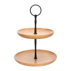 QUVIO Etagere - 2 Laags - Hout - Donkerbruin -Beroemde Servies Winkel 1000071549 0102