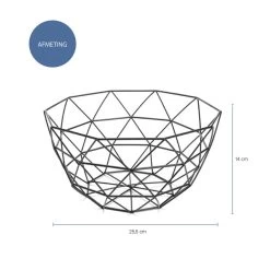 QUVIO Fruitschaal Metaal Diamantvorm - Zwart -Beroemde Servies Winkel 1000071561 0102
