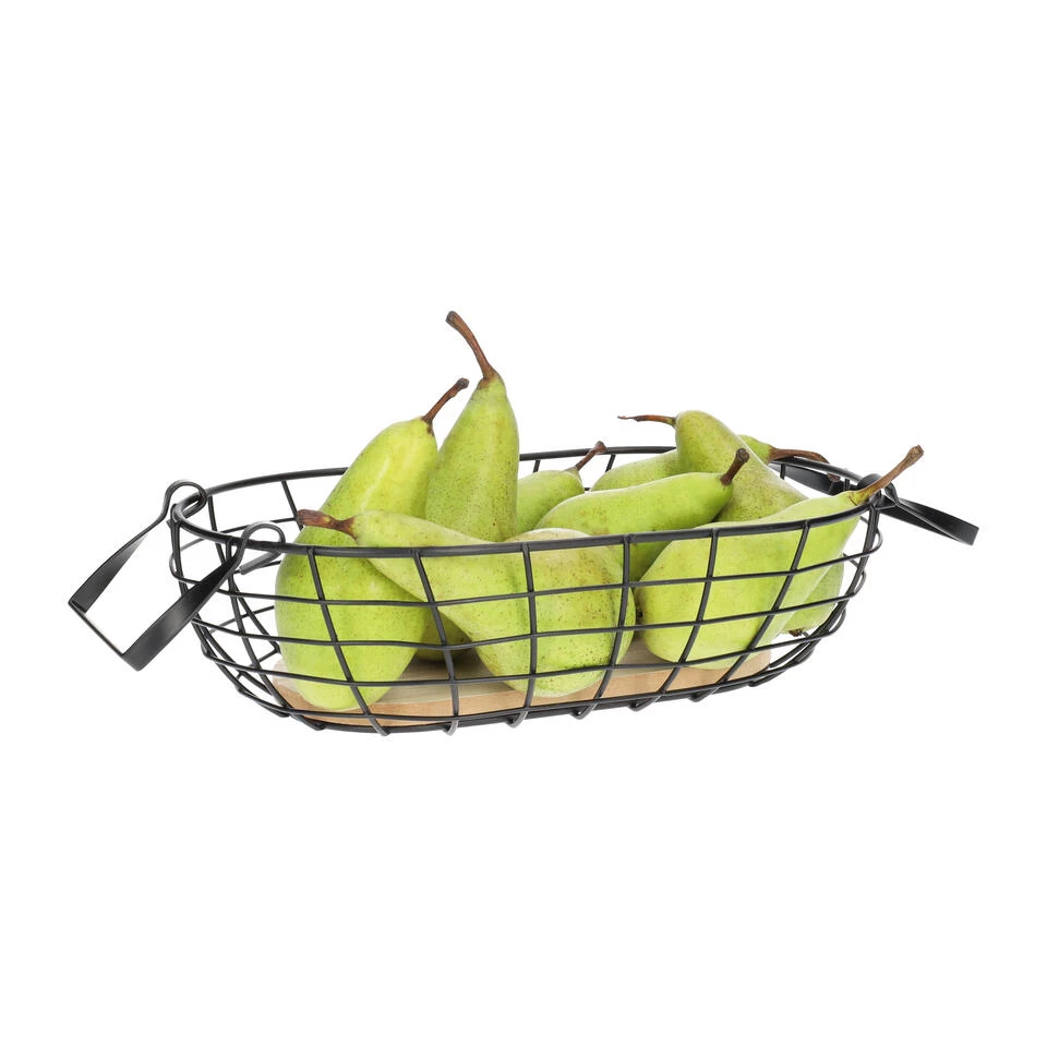 QUVIO Draadmand Ovaal Metaal En Hout - Zwart 3 QUVIO Draadmand Ovaal Metaal En Hout - Zwart