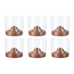 Aretica Whiskey Glas Met Houten Onderzetter - Bruin - Set Van 6