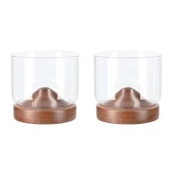 Aretica Whiskey Glas Met Houten Onderzetter - Bruin - Set Van 2