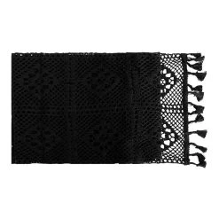 QUVIO Tafelloper Gehaakt Met Fransjes - 300 X 24 Cm - Katoen - Zwart -Beroemde Servies Winkel 1000071606 0102