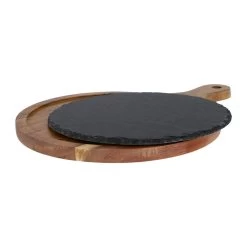 Krumble Serveerplank Rond - M - Hout En Leisteen -Beroemde Servies Winkel 1000074025 0102