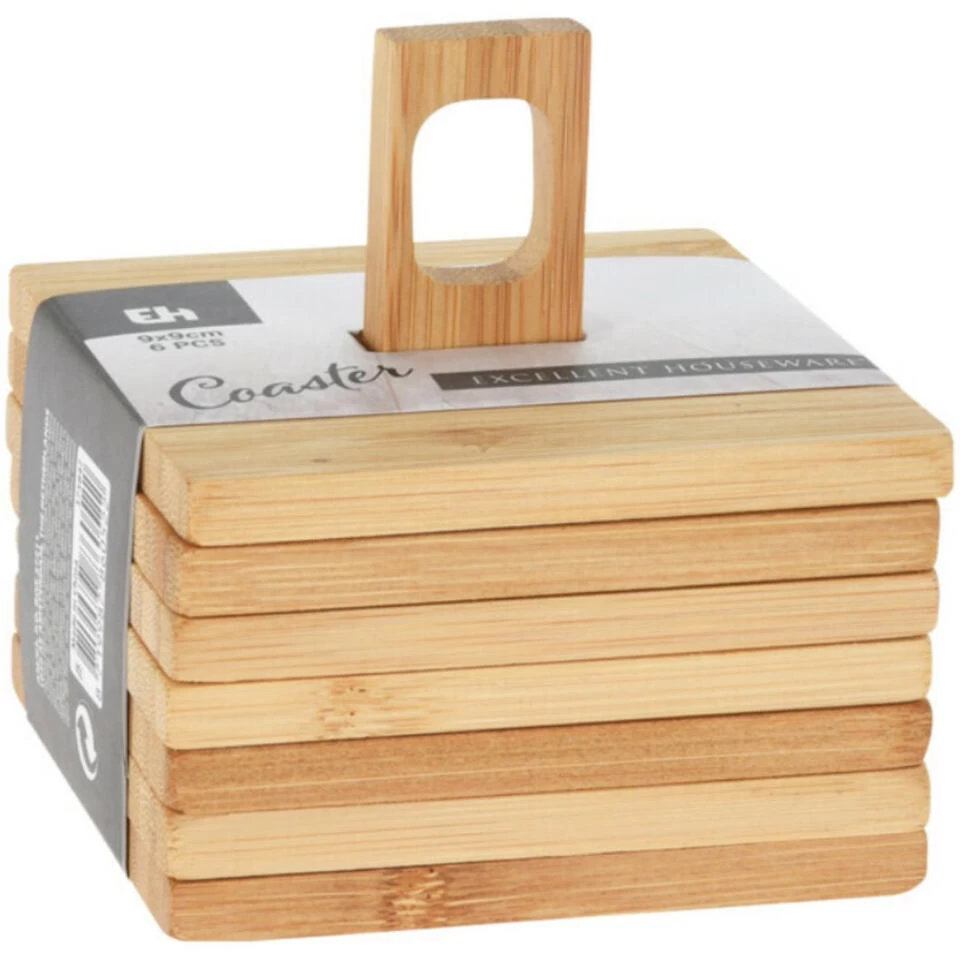 Excellent Houseware - Onderzetters Voor Glazen - 6st - Bamboo - 9x9 Cm 3 Excellent Houseware - Onderzetters Voor Glazen - 6st - Bamboo - 9x9 Cm