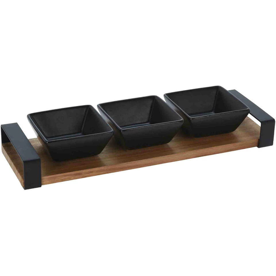 Excellent Houseware Serveerplank Met 3 Tapas Schaaltjes - Hout - 32 X 10 Cm 3 Excellent Houseware Serveerplank Met 3 Tapas Schaaltjes - Hout - 32 X 10 Cm