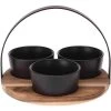 Excellent Houseware Serveerplank - Rond - 3 Schaaltjes - Hout - 22 Cm -Beroemde Servies Winkel 1000086908