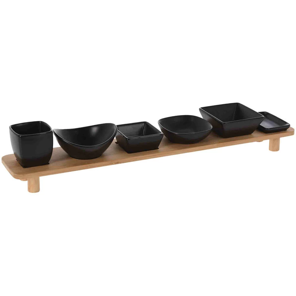 Excellent Houseware Serveerplank Met 6 Tapas Schaaltjes - Hout - 50 X 8 Cm 3 Excellent Houseware Serveerplank Met 6 Tapas Schaaltjes - Hout - 50 X 8 Cm