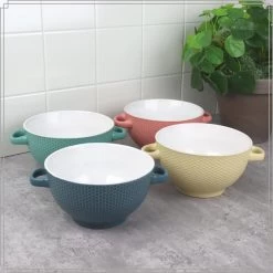 OTIX Soepkommen Met Oor Set Van 4 Verschillende Kleuren Aardewerk 680 Ml -Beroemde Servies Winkel 1000089108 0110