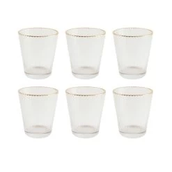 OTIX Waterglazen Set Van 6 Stapelbaar 350 Ml Met Gouden Rand Reliëf Ribbel