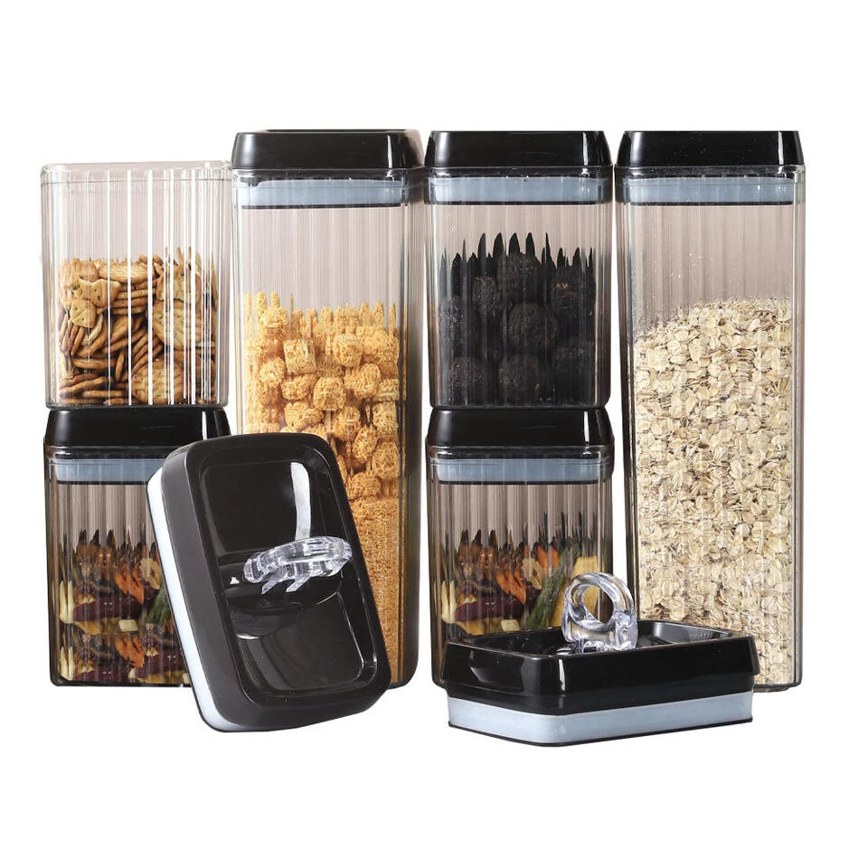 LW Collection Voorraadpotten 6 Stuks Met Stickers Zwarte Deksel 3 LW Collection Voorraadpotten 6 Stuks Met Stickers Zwarte Deksel