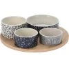 Excellent Houseware Borrelplank Hapjes/saus/tapas - Porselein - Blauw - Incl. 4x Schaaltjes -Beroemde Servies Winkel 1000098783