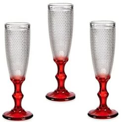 Vivalto - Luxe Champagneglazen Monaco Serie Set 6x Op Rode Voet 180 Ml